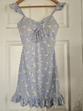 Derek Heart Light Blue Floral Ruffle Mini Dress Small